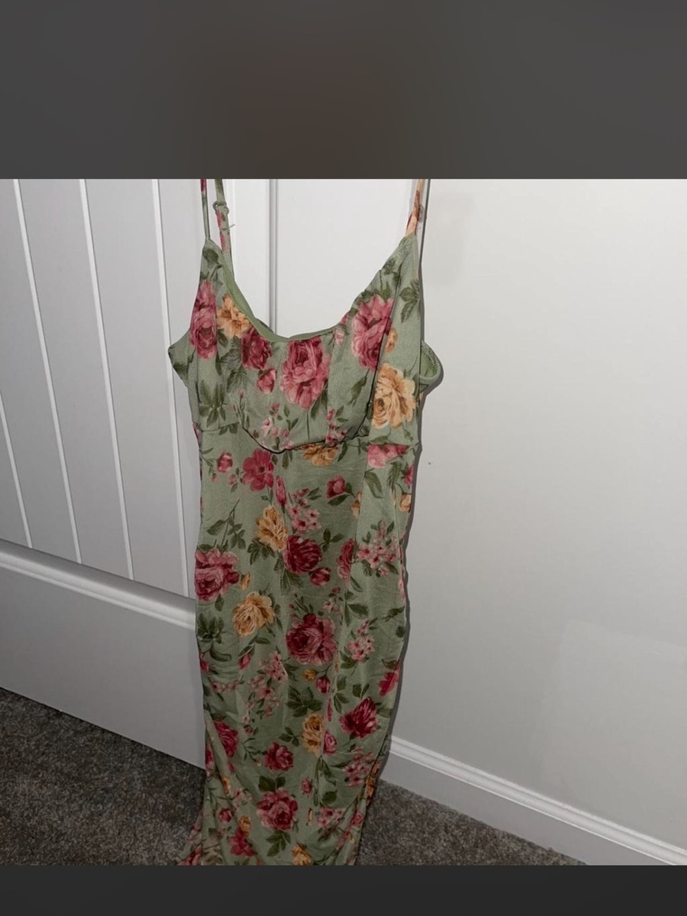 Fashion Nova Green Floral Slip Midi Dress with Pink & Yellow Blooms